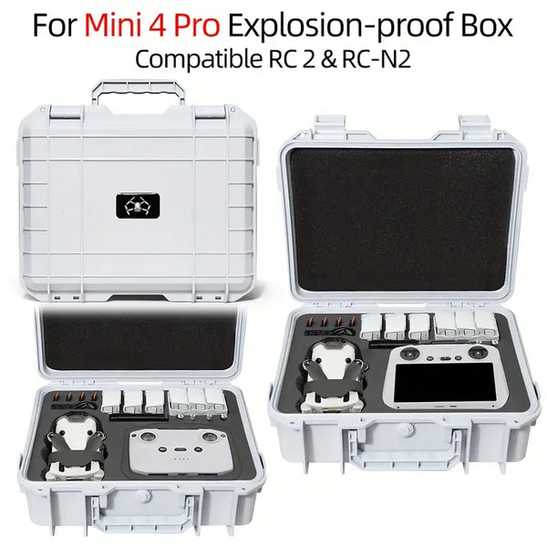 DJI Mini 4 Pro Explosion Proof Box With For DJI Mini 4 Pro Carrying Case For DJI RC-N2 RC 2 ** CAN STORE UP TO 7 BATTERIES**