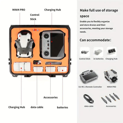 DJI Mini 4 Pro Drone Hard Carrying Case ** CAN CARRY UP TO 7 BATTERIES **