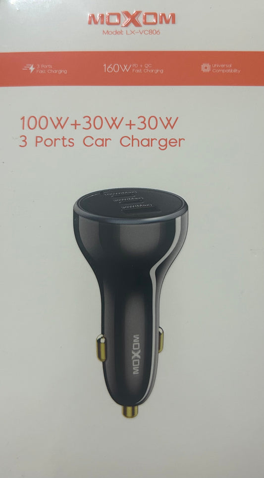 MOXOM 100W+30W+30W 3 PORTS CAR CHARGER ** COMPATIBLE WITH DJI MAVIC 3, AIR 3, MINI 4 **