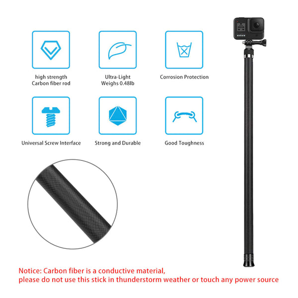 2.7M Carbon Fiber Ultra Long Selfie Stick/Pole for GoPro Hero12 11 10 9 8 7 6 Insta360 ONE X DJI OSMO Action Camera Monopod Pole