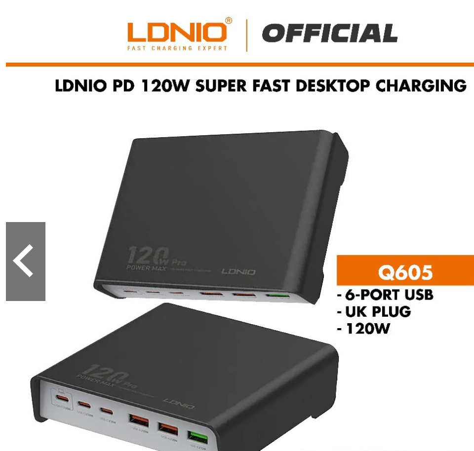 LDNIO Q605 PD 120W Super Fast Desktop Charging 3 USB-C + 3 USB-A Ports Adapter ** COMPATIBLE WITH DJI MAVIC 3, AIR 3, MINI 4 PRO**