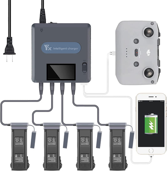 YX Mavic 3 Battery Charger Hub with LCD Display ,6-in-1 Multi Parallel Quick Battery Charging Hub