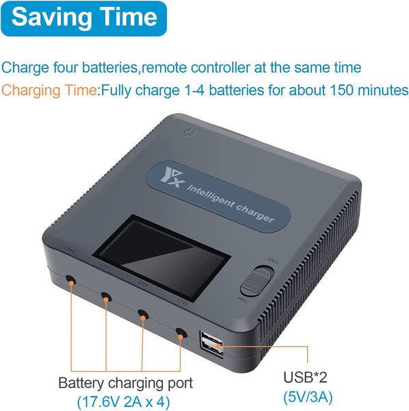 YX Mavic 3 Battery Charger Hub with LCD Display ,6-in-1 Multi Parallel Quick Battery Charging Hub
