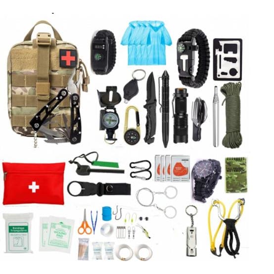 54 PIECE CAMOUFLAGE SURVIVAL/CAMPING KIT